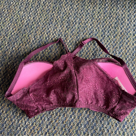 PINK VICTORIA’S SECRET Front Closure Push-up Lace Racer Back-34D - Picture 4 of 8